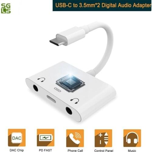 USB C to Dual 3.5mm Aux Earphone jack Audio Adapter PD Fast Charging Type C Cable for iPad Pro Huawei Google Pixel 2/2XL 3/3XL