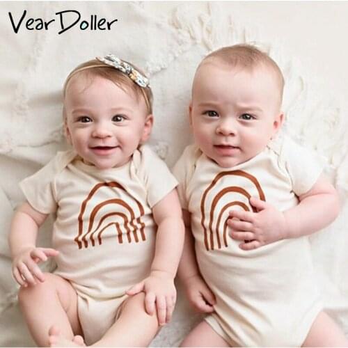 VearDoller Baby Romper Summer Short Sleeve Rainbow Print Toddler Jumpsuit for 0-18 Months Boys Girls Cotton One-Pieces Clothing
