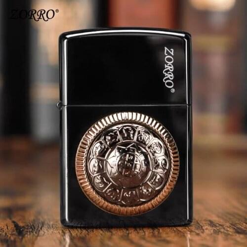 Zorro lighter creative retro windproof grinding wheel old style personality kerosene lucky turn gift for men