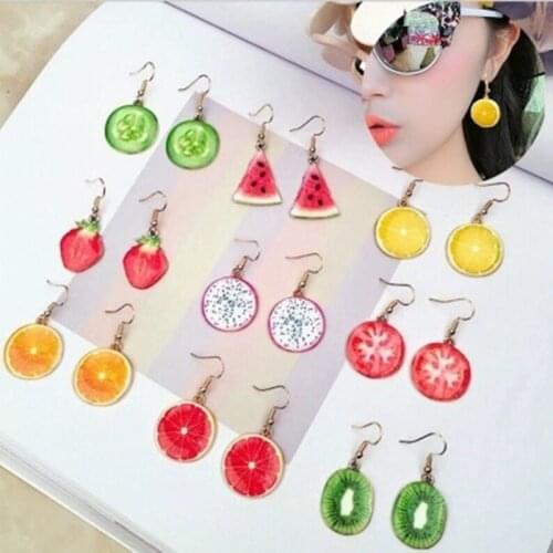Ladies 2021 Christmas Watermelon Pineapple Lemon Earrings Trend Resin Long Cute Unusual Earrings Pendant Fashion Fruit Jewelry G