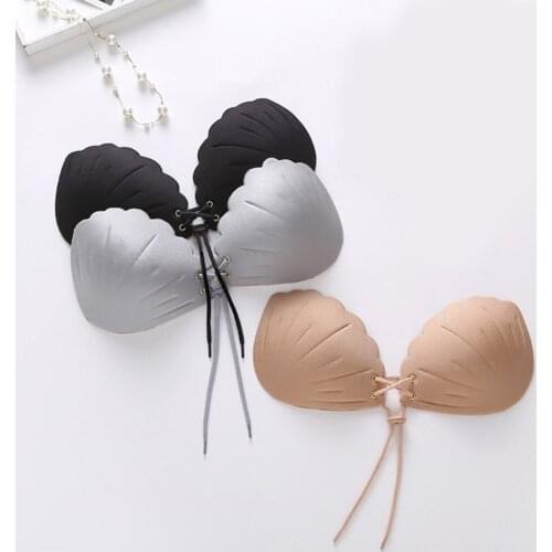 Women Invisible Bra Push Up Shell Strapless Bras Dress Breast Petal Sticky Silicone Self-Adhesive Front Buckle Brassiere New