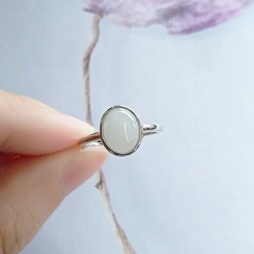 New Retro Style White Khotan Jade Ring Elegance Temperament Silver-plated Imitation Red Jade Stone Adjustable For Women Jewelry