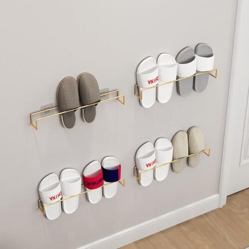 1Pcs Wall Mount Seamless Stickers Shoes Rack Shoes Organizer Storage Rack Bathroom Wall-mounted Slippers Shelf Dropshipping
