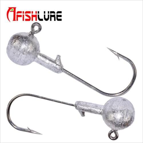Elenxs A FISH LURE 5PCS Carbon Steel and Lead Material Carp Fishing Hook Set Round Shape Ball Jig Head Fishing Tackle Hooks