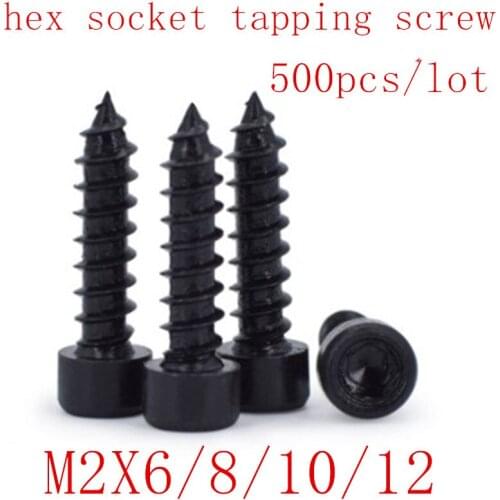 500pcs M2*6/8/10/12 steel with black hex socket self tapping screw Model Screw
