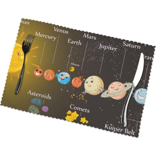 6 Pcs Placemat Table Mat Childrens Solar System For Tables Heat-insulation Linen Kitchen Dining Pads