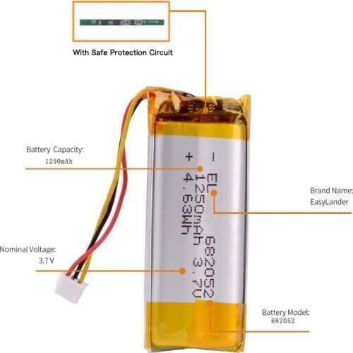 682052-2S 3.7V 1250 mAh Lithium polymer Battery With plug For Pet GPS Hunting dog GPS DVR MP3 MP4 682052