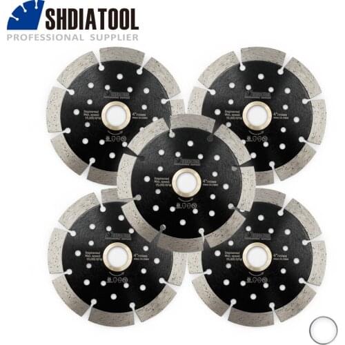 SHDIATOOL 5pcs Dia 4/4.5/5" Diamond Segmented Saw Blade with Multi Hole Cutting Disc for Hard Material Stone Ceramic Tile