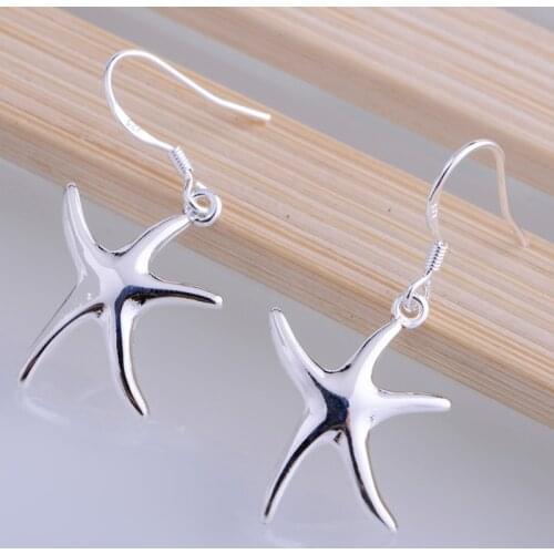 Starfish shiny light silver plated earrings 925 jewelry for women silver earrings TSGPCDHA