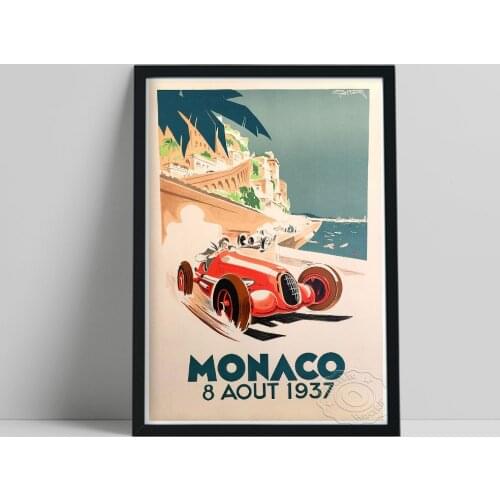 1937 Monaco Grand Prix Large Poster, Wee Blue Cool Racing Car Prints Art, Vintage Racecar Wall Art, Car Fans Collect Painting