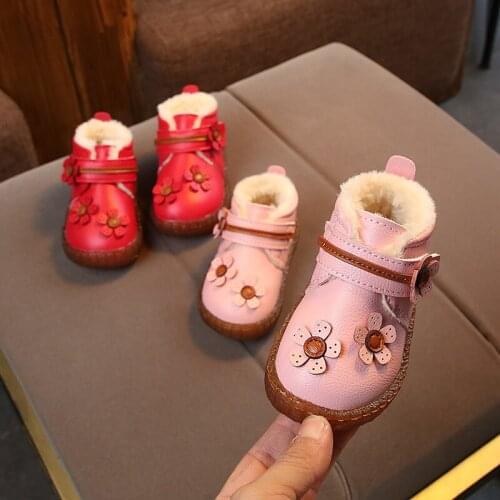 Winter Childrens Ankle Boots For Girls Kids Cotton Shoes 1 2 3 Years Lovely Flowers Baby Toddler Shoes Plush Warm Snow Boots