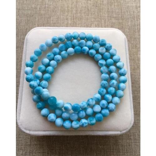 6.1mm Genuine Natural Blue Larimar Gemstone 3 Laps Round Beads Bracelet Water Pattern Larimar Women Men Genuine AAAAAA