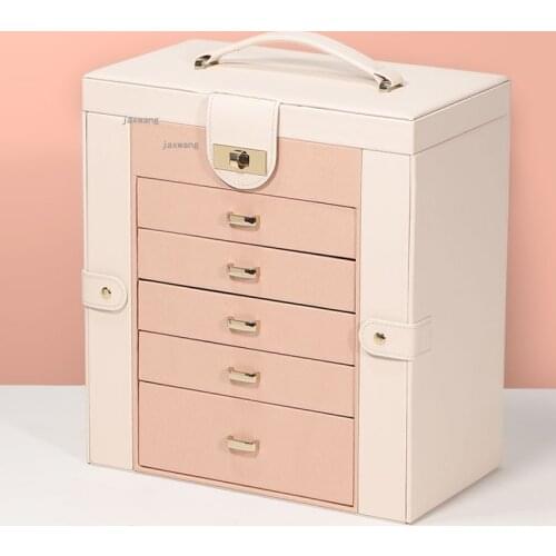 Watch Rings Leather Storage Box Earrings Bracelet Lock Jewelry Organizer European Style Necklace Carrying Cases Gift with Mirror