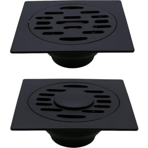 Black Bathroom Square Shower Drain Stainless Steel Floor Drain Trap Waste Grate Round Cover Hair Strainer