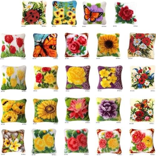 Flowers DIY Latch Hook Rug Kit 3D Segment Embroidery Pillow Wool Cross Stitch E7CB