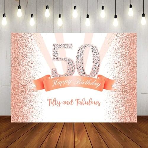 Happy 50th Birthday Party Photography Backdrop Sweet Rose Gold And Pink Dots Background For Adult Woman Party Banner Decorations