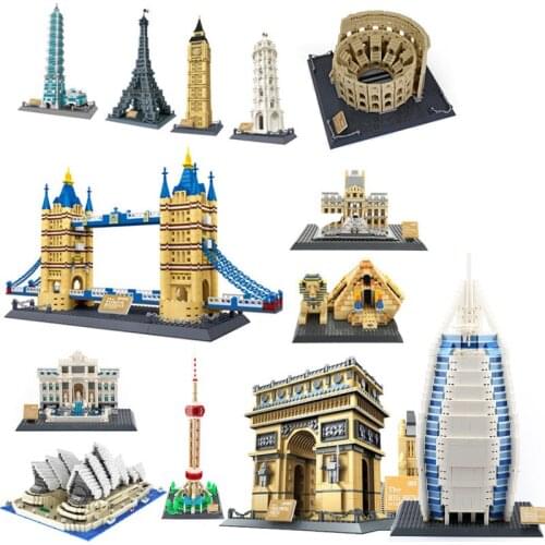 Worlds Famous Architecture Urban Street View Louvre Pyramid Big Ben Of London Building Blocks Construction Bricks Kids Toy Gift