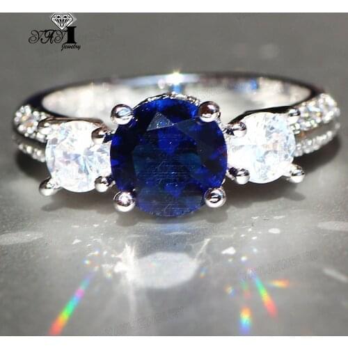YaYI Fine Jewelry Fashion Princess Claw Set Cut Blue Cubic Zirconia Silver Color Engagement Wedding Party Leaves Gift Rings