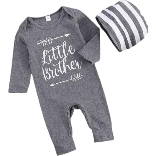 Baby Boy’s Long-sleeved Jumpsuit Unique Letter Print Round Neck One Piece Long Pants and Hat