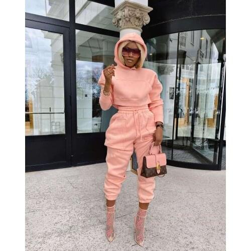 Two Piece Set Women Winter Tracksuit Hooded Sweatshirt Coat Tops Pants High Street Plus Size 2XL Bulk Items Wholesale Lots