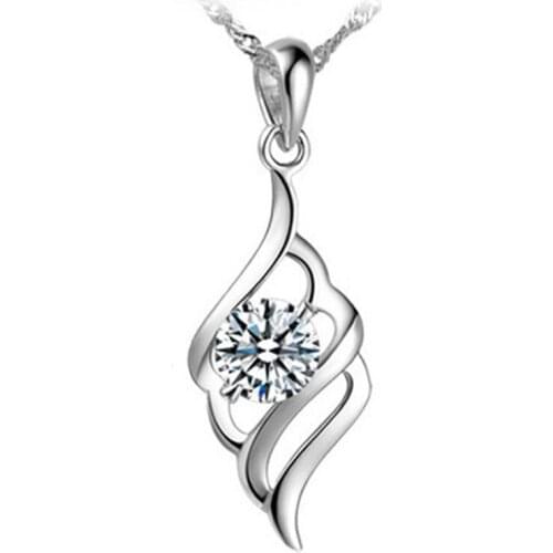 Korean fashion metal natural crystal angel feather pendant necklace women jewelry wholesale Statement free shipping