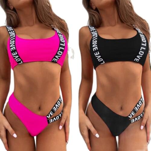 Sexy Letter Love Push Up Bikini Set Women Biquini Split Swimsuit Swimwear Bathing Suit 2021 Summer New