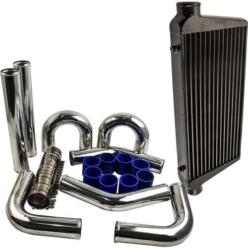 Aluminum front mount Intercooler 600×300×76 + 76mm pipe kits + Blue hose