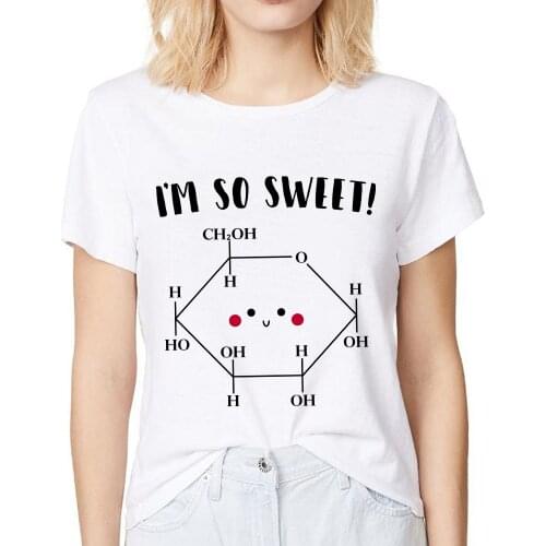 Sweet Glucose molecular formula funny t shirt women new white casual femme cute geek girl tshirt