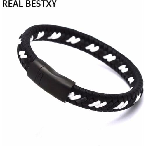 REALBESTXY 2019 Fashion Real Bangle Braided Leather Bracelets For Women Mens Stainless Steel Clasps Bracelet Bangles Male Jewel