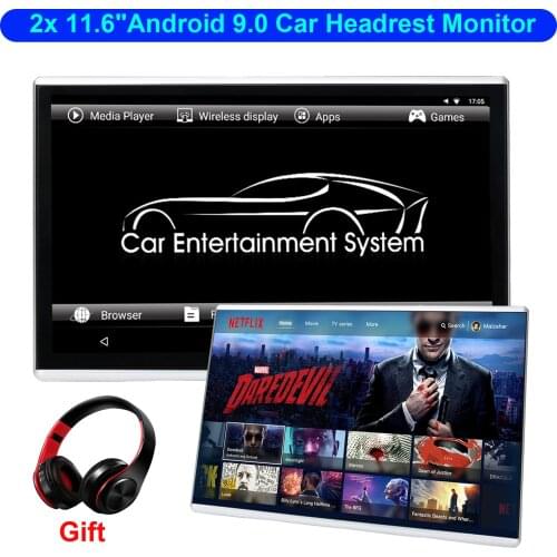 11.6" Android 9.0 Car Headrest Monitor Touch Screen Car Monitor HDMI 1080P Video Player WIFI Bluetooth USB +Free Headset