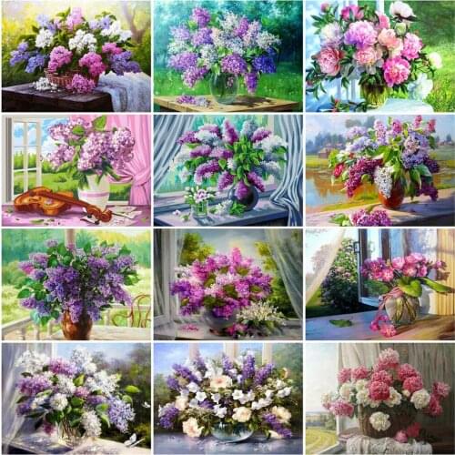 HUACAN 5D DIY Picture By Numbers Peony Flower Unique Gift Wall Art HandPainted Painting By Number Window Decoration