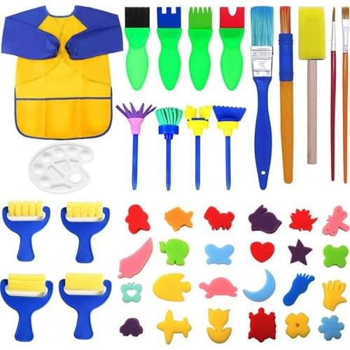 Sponge Paint Brushes Kits, 43 Pcs Kids Painting Brushes Drawing Tools Kits, DIY Paint Sets for Kids Arts and Crafts