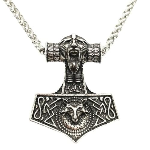 Nostalgia Thor Hammer Mjolnir Pendant Odin Amulet Norse Viking Fox Necklace Mens Jewellery