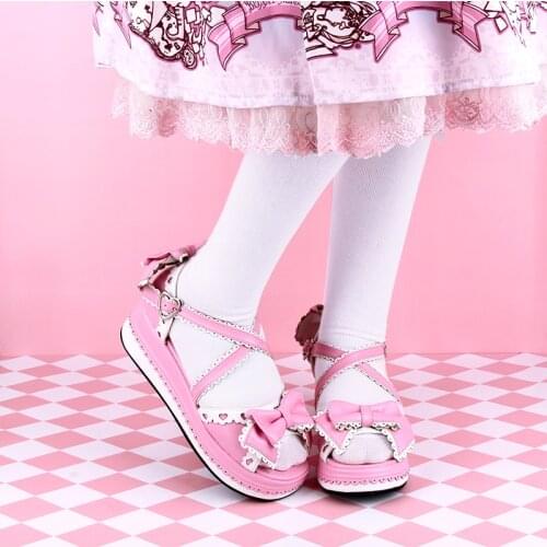 2021 New Spring Cross Buckle Sweet Girl Female Kawaii Tea Party Japanese Cute Anime Lolita Shoes Harujuku Cosplay Women Platform