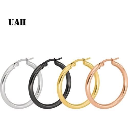 UAH New 4 color classic 316L stainless steel popular earrings solid weight smooth 20-30mm earrings fine polished smooth