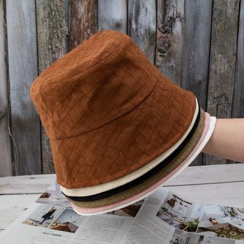Dark Pattern Solid Color Fisherman Hat Female Korean Version of Wild Bucket Hat Straight Barrel Sunshade Sunscreen Foldable Hat