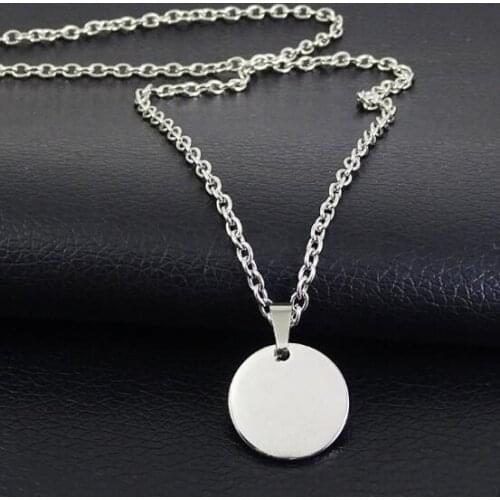 Wholesale in bulk 12pcs (A dozen ) Stainless Steel High Polished Round Mdeals Tag Charms pendant Necklace with Oval chain 18