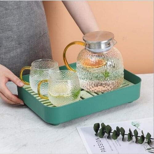 Tea Tray Food Storage Plate Wicker Basket For Breakfast Drink Coffee Vegetables Fruit With Draining Rack Kitchen Accessories