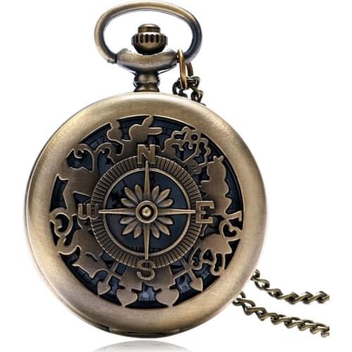 Hollow Vintage Retro Compass Hollow Design Bronze Quartz Pocket Watch Fob Watches Gift for Women Men relogio de bolso