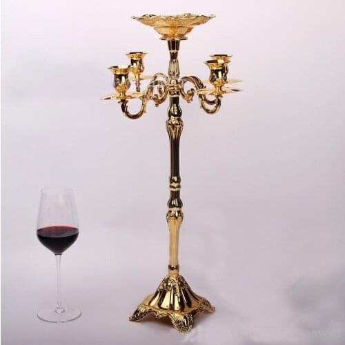 Gold plated flower bowl included candle stick floor candelabra 83cm tall metal candle holder wedding candelabrum