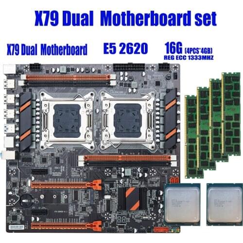 QIYIDA X79 Dual CPU motherboard set with 2 × Xeon E5 2620 4 × 4GB = 16GB 1333MHz PC3 10600 DDR3 ECC REG memory