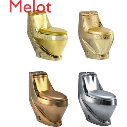 Luxury bathroom wc ceramic gold silver color one piece water closet toilet
