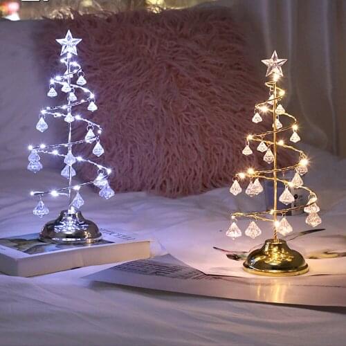 Christmas Tree Decorative Lights Crystal Night Lamp for Home Living Room Decoration Party Wedding Table Lamp Battery Powered