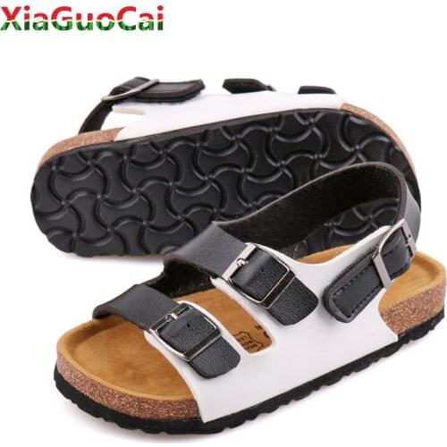 Summer Children Sandals Kids Non-slip Open Toe Flats Shoes Boys Girls Breathable Leather Hook & Loop Beach School Sandals A89