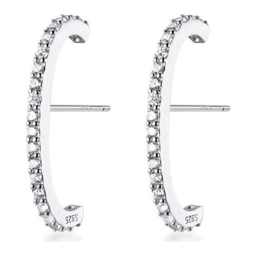 100% Authentic 925 Sterling silver CZ Paved ear bone ear wire Stud Earrings arch bar earrings Ladys Gift jEWELRY TLE963
