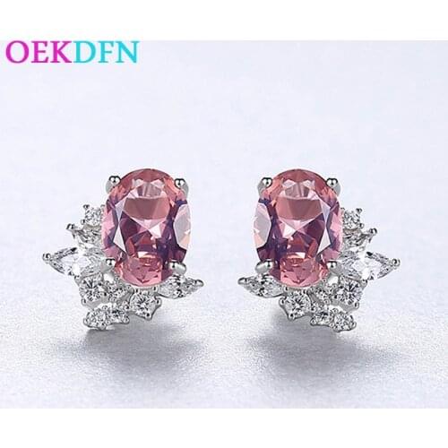 OEKDFN Real 925 Sterling Silver Earrings Created Moissanite Smoky Quartz Gemstone Birthstone Ear Studs Wedding Fine Jewelry