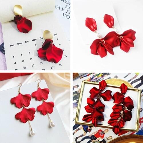Red Rose Earring Elegant Rose Flower Earrings For Women Temperament Long Pendant Ear Pendant Wedding Jewelry Bijoux Party Gifts