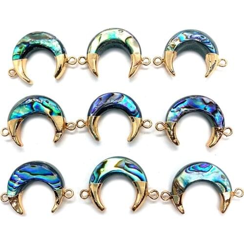 Moon Shaped Abalone Shell Connector Double Hole Pendant for DIY Fashion Jewelry Making Necklace Bracelet Earring Accessories