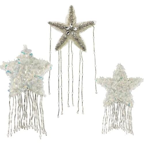 Sequined Star Beading Tassel Patches for Clothes Decorated Sew on Applique Craft Brooches Badge 2pieces