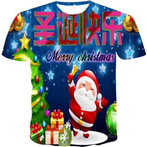 2021 New Summer Merry Christmas 3D Printing T-shirt Ladies Short Sleeve Street Casual New Fashion New